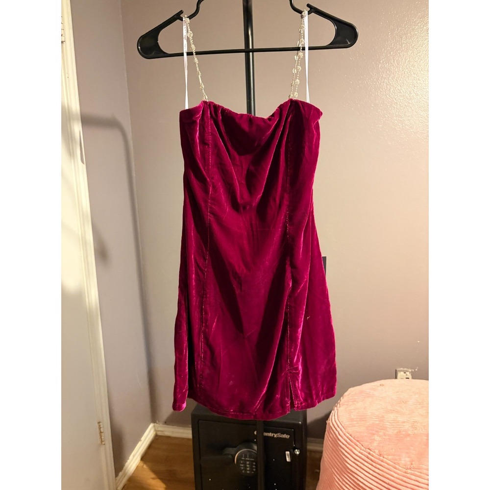 Lulus Red Velvet, Jeweled Straps, Dress Sz M